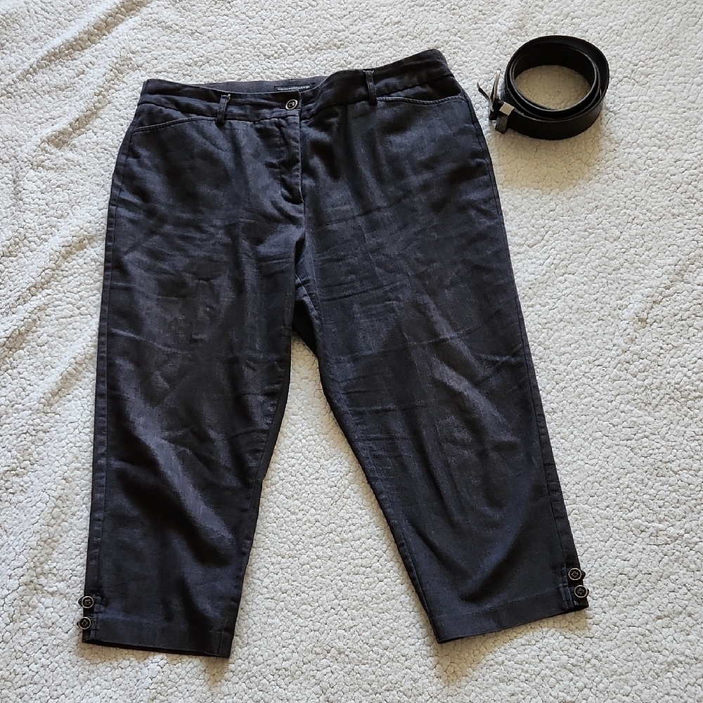 COUNTERPARTS  Dark Grey Capri Pants Dark Brown Belt Silver Tone Buckle Sz 16